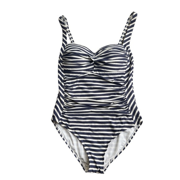 Nip Tuck Shirred Nautical Navy White and Silver Stripe One Piece US Size 12 - Picture 11 of 12